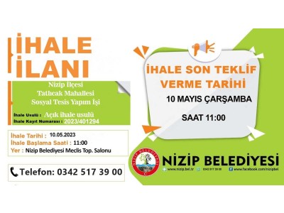 Nizip İlçesi Tatlıcak Mahallesi Sosyal Tesis Yapım İşi